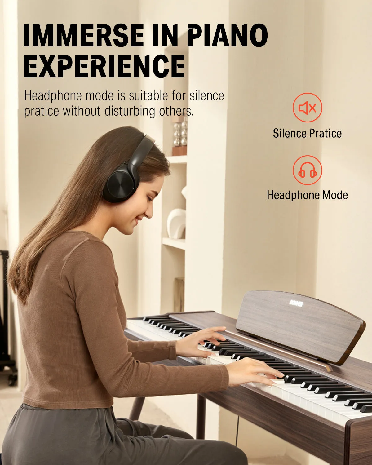 Donner DDP-80 Digital Piano 88 Key Weighted Keyboard, Walnut Wood Color   Pedal