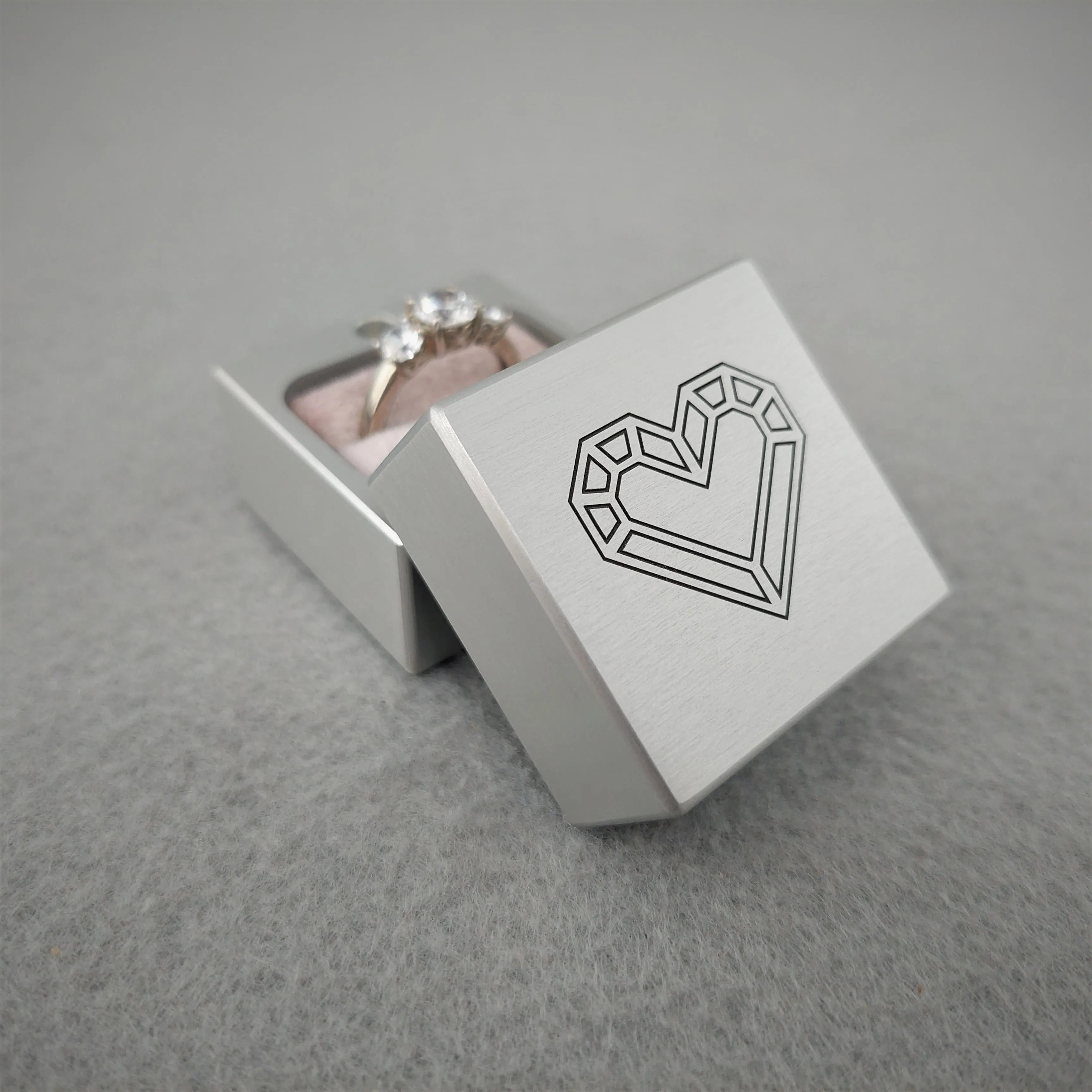 DPCustoms Minimalist Pocket Size Cube Engagement Ring Box with Laser Engraving