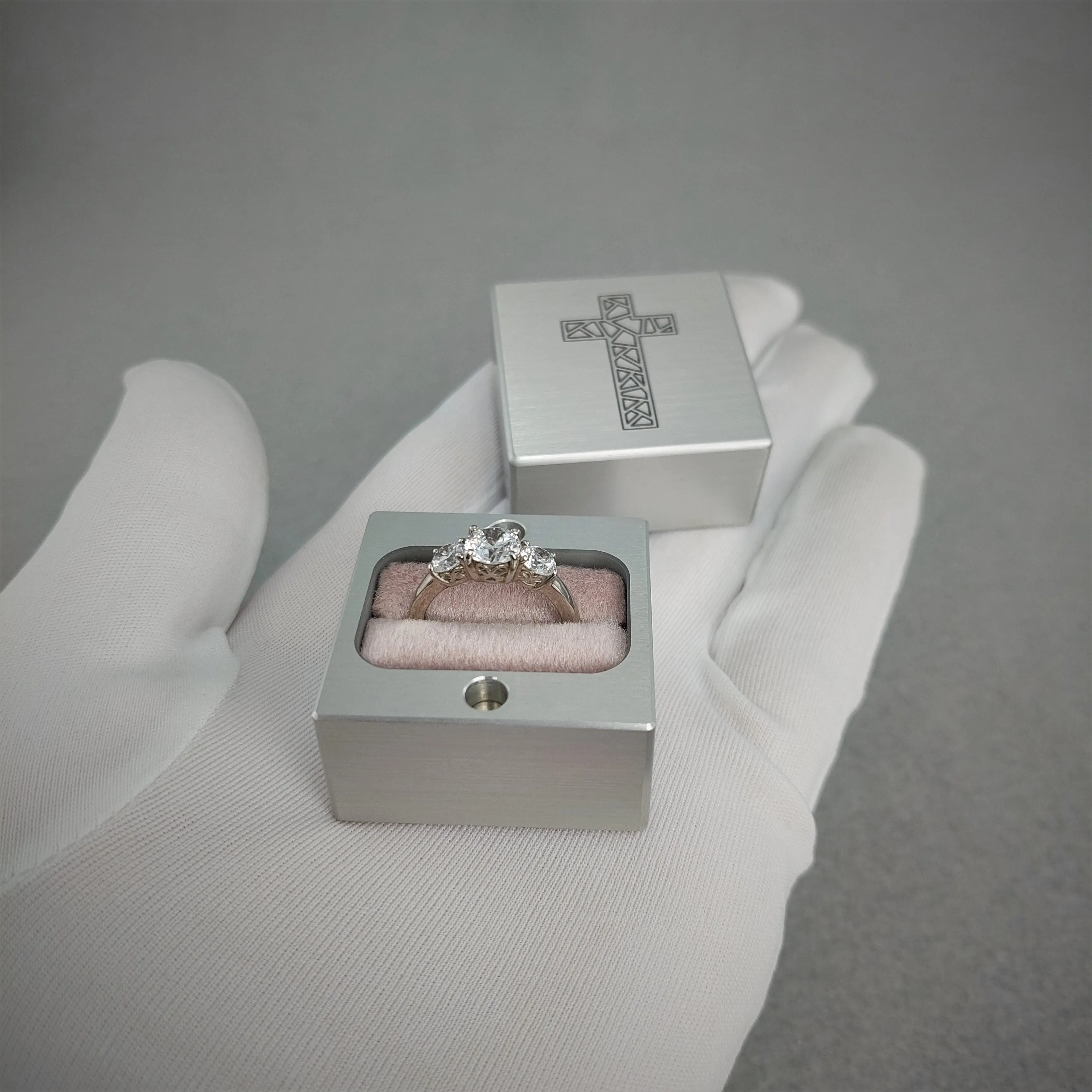 DPCustoms Minimalist Pocket Size Cube Engagement Ring Box with Laser Engraving
