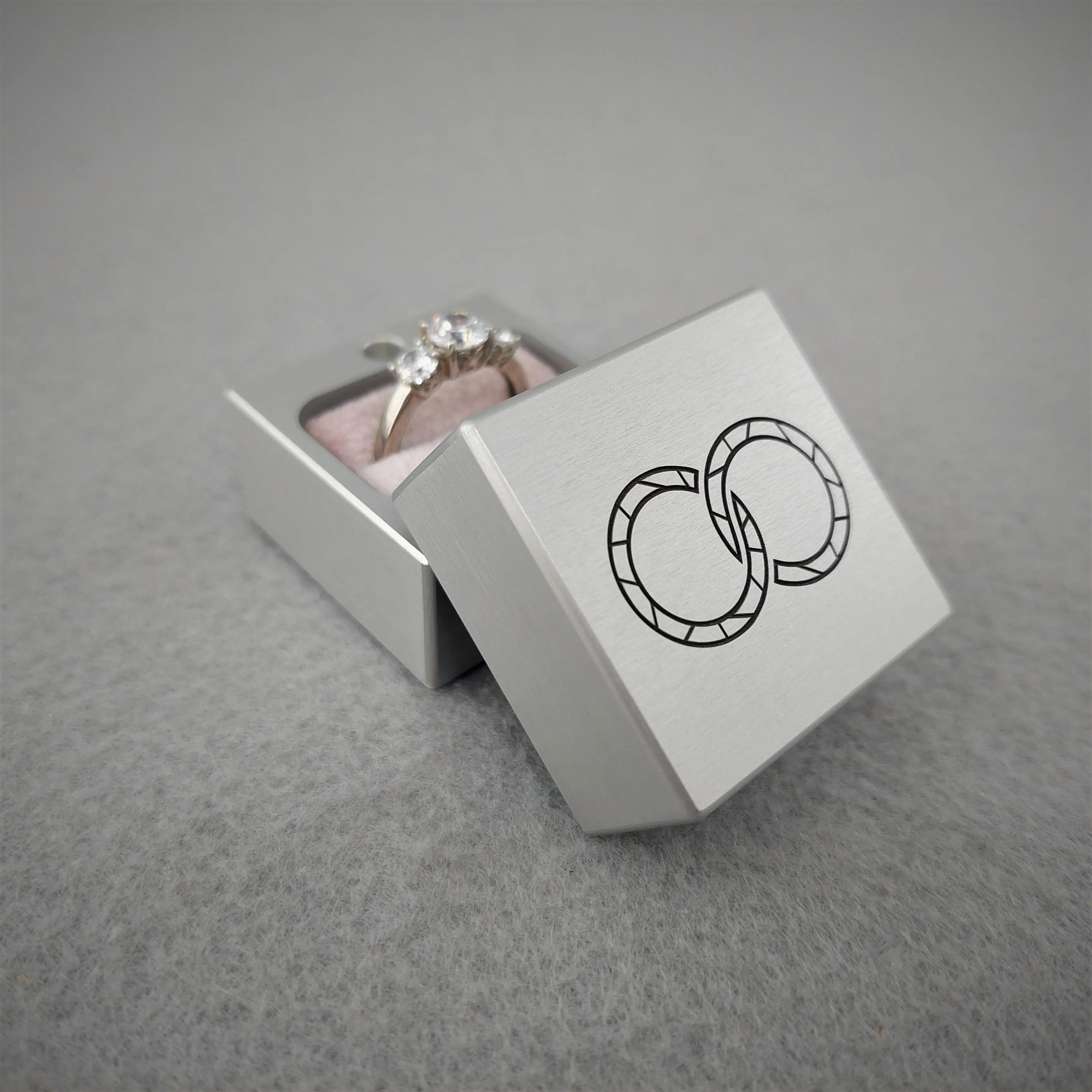 DPCustoms Minimalist Pocket Size Cube Engagement Ring Box with Laser Engraving
