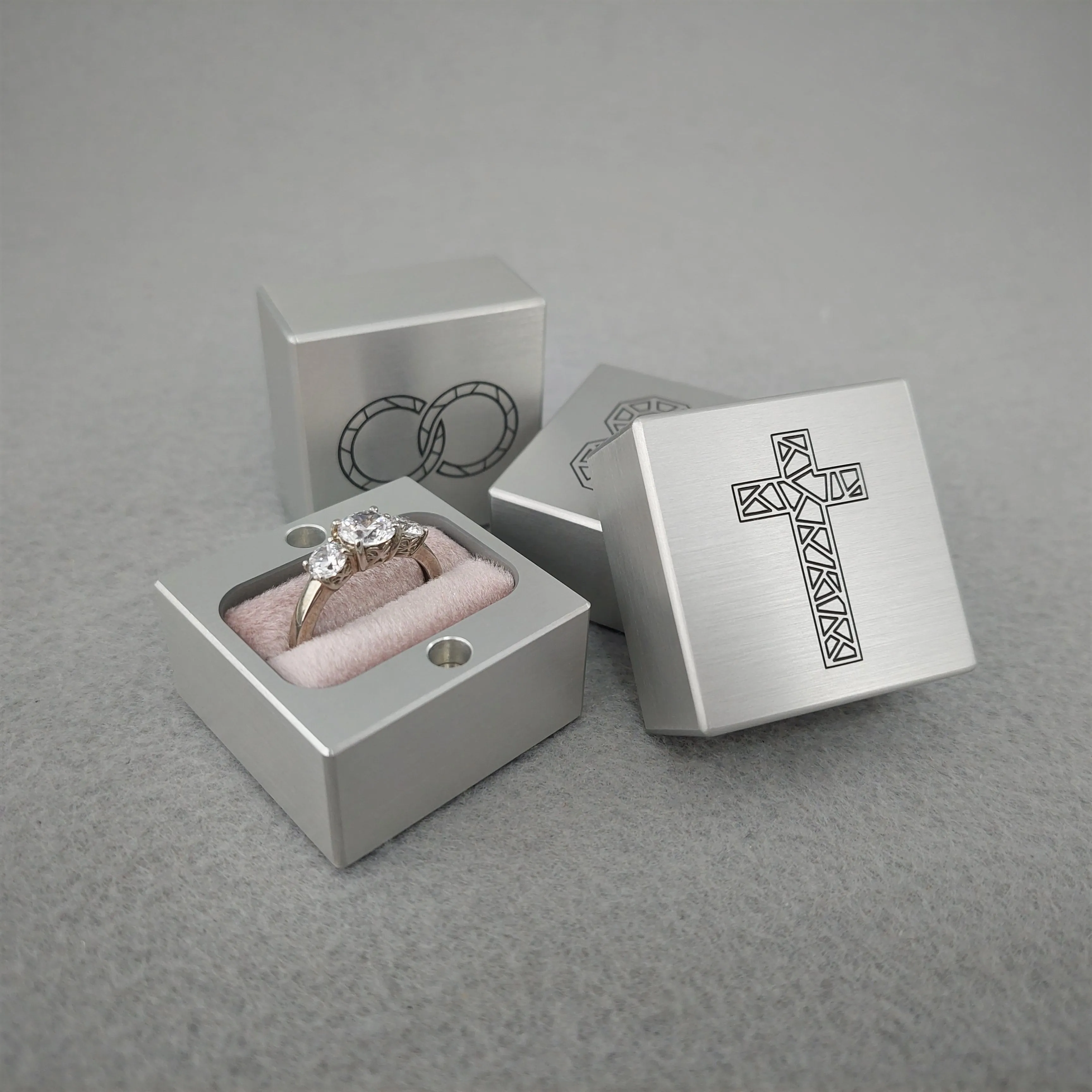 DPCustoms Minimalist Pocket Size Cube Engagement Ring Box with Laser Engraving