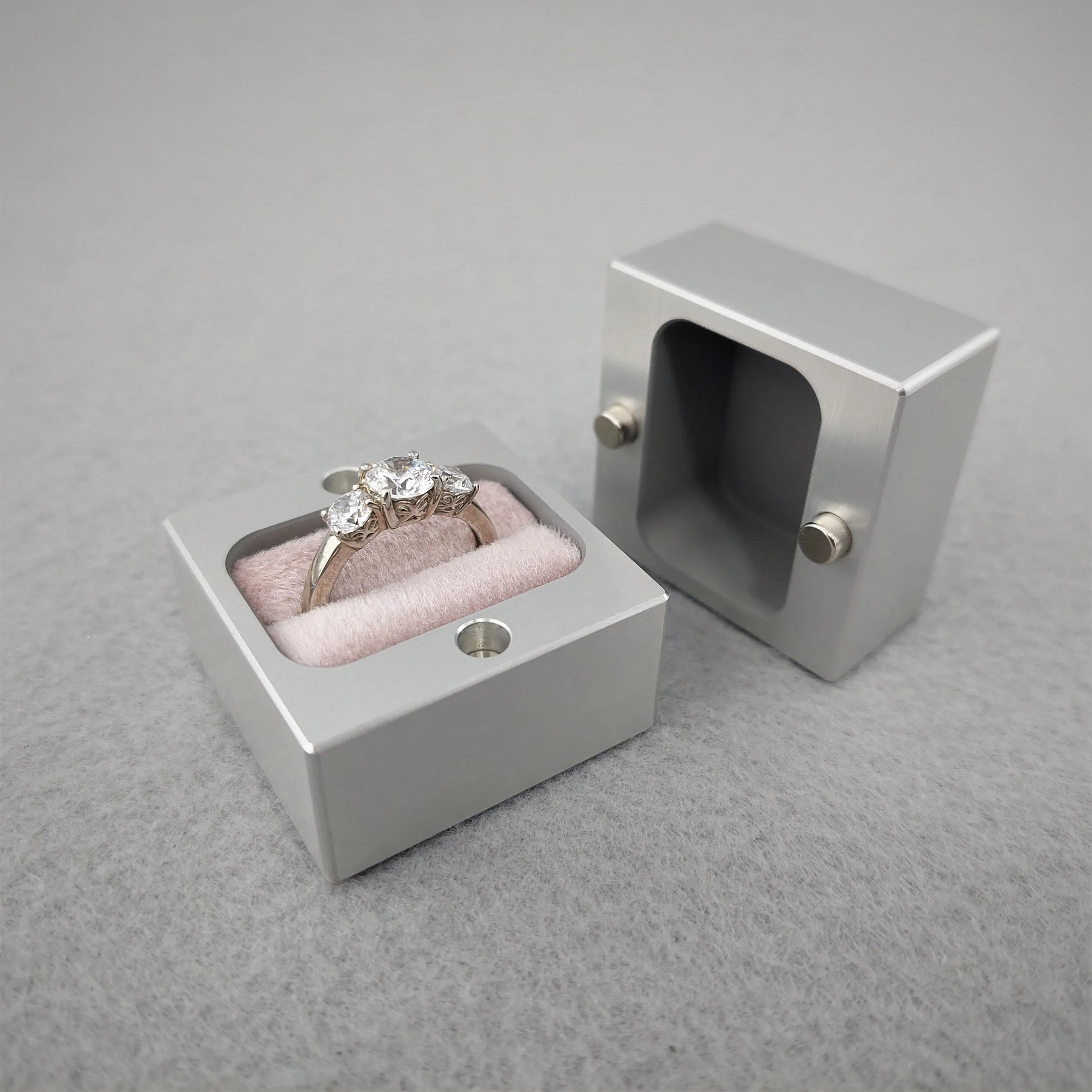 DPCustoms Minimalist Pocket Size Cube Engagement Ring Box with Laser Engraving