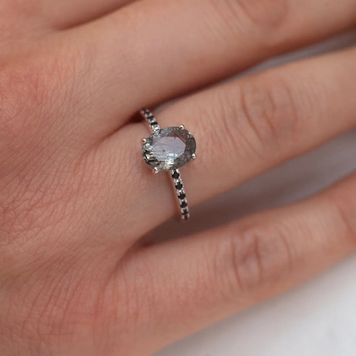 Drew Black Rutile Quartz Ring with Black Spinel Ring