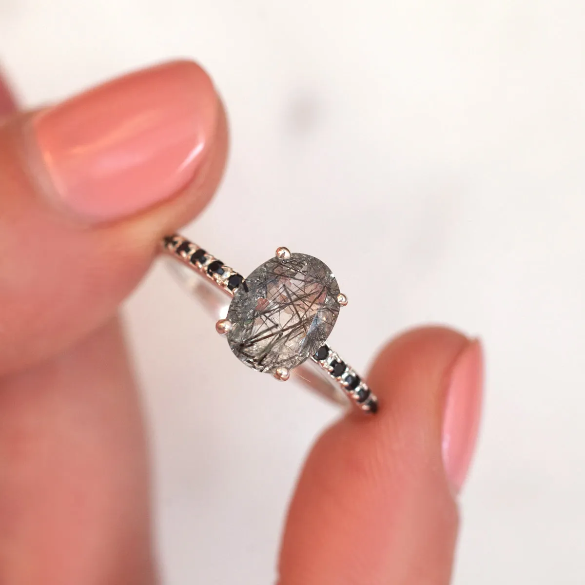 Drew Black Rutile Quartz Ring with Black Spinel Ring