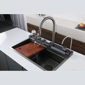 Drop In Double Bowl Kitchen Multi-Sink With Digital Display 75 x 46mm - RS-9994-GM