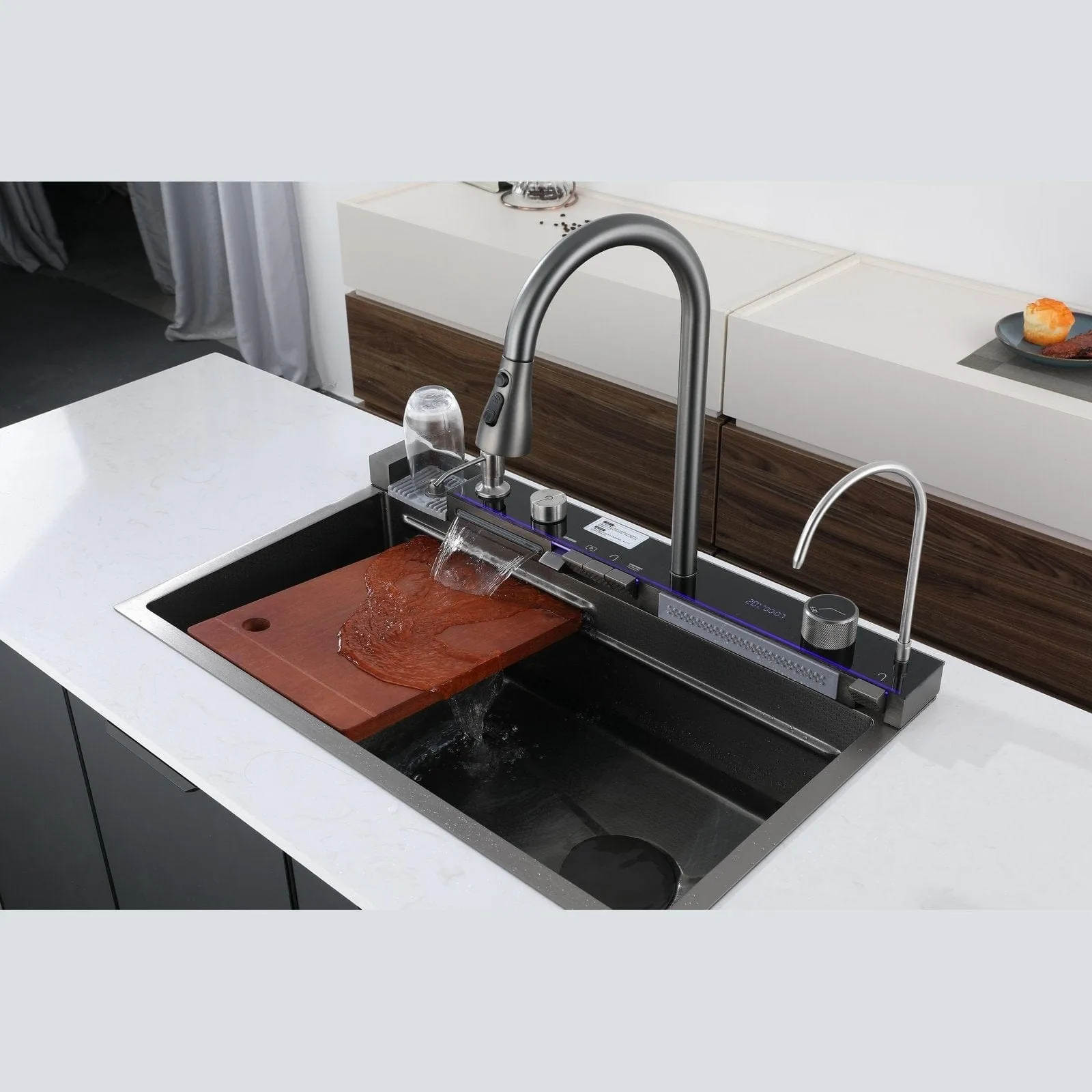 Drop In Double Bowl Kitchen Multi-Sink With Digital Display 75 x 46mm - RS-9994-GM
