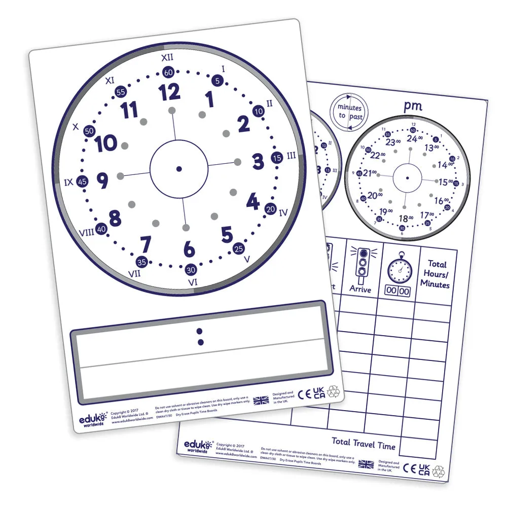 Dry Erase Pupils A4 Time Boards (Pack of 30)