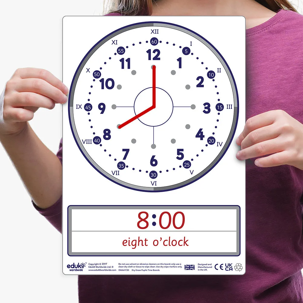 Dry Erase Pupils A4 Time Boards (Pack of 30)