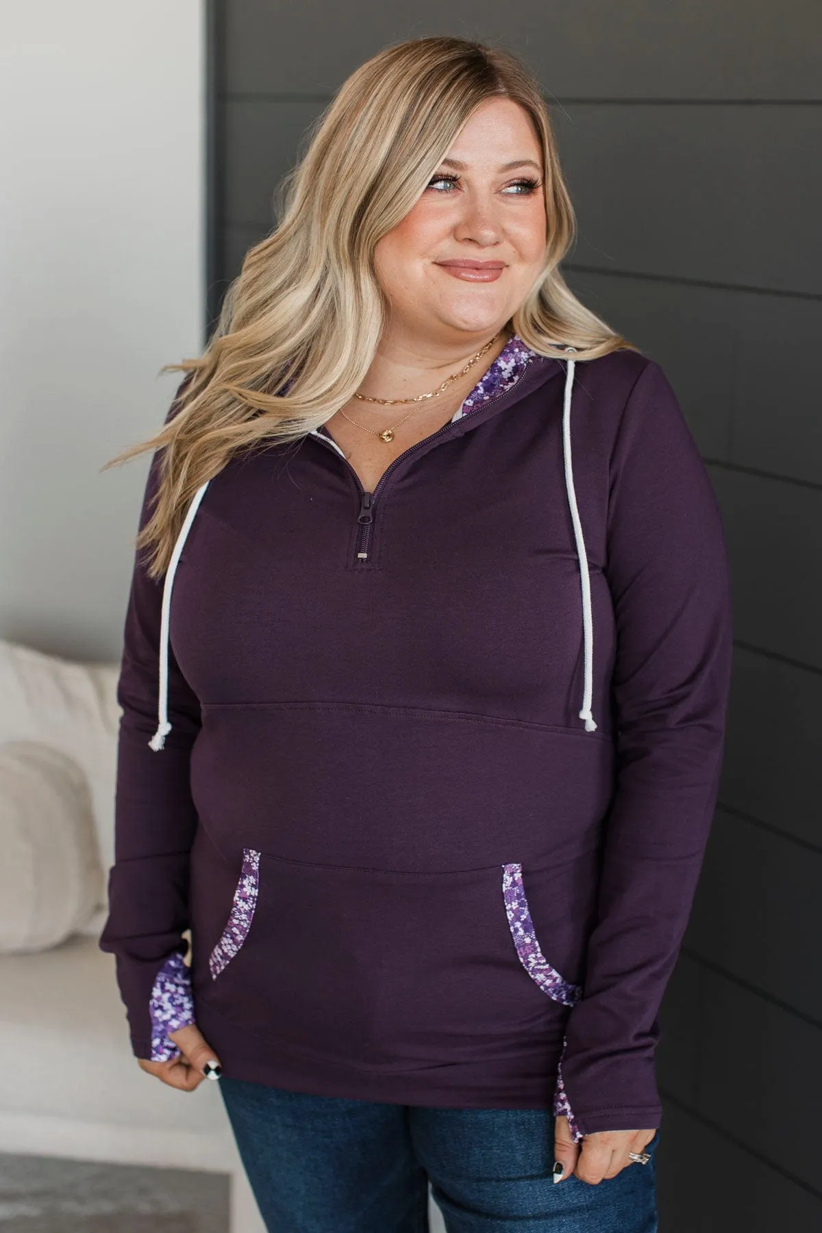 Easy To Love Quarter Zip Hoodie- Deep Plum