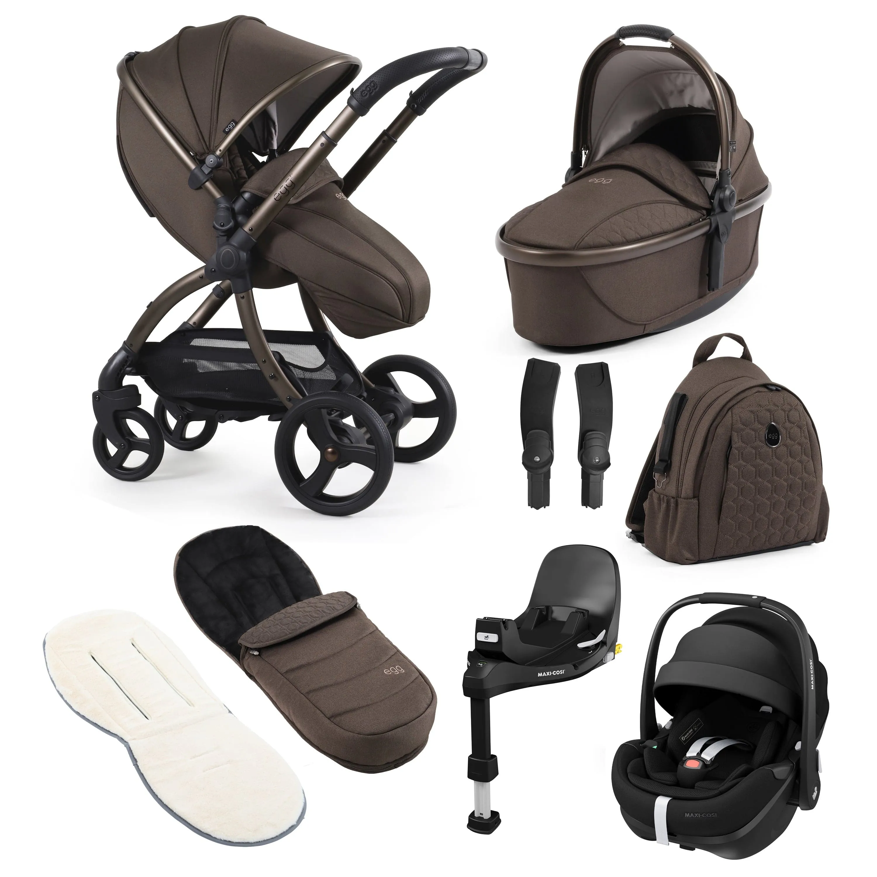 egg3 Luxury Maxi-Cosi Travel System Bundle in Chocolate Velvet