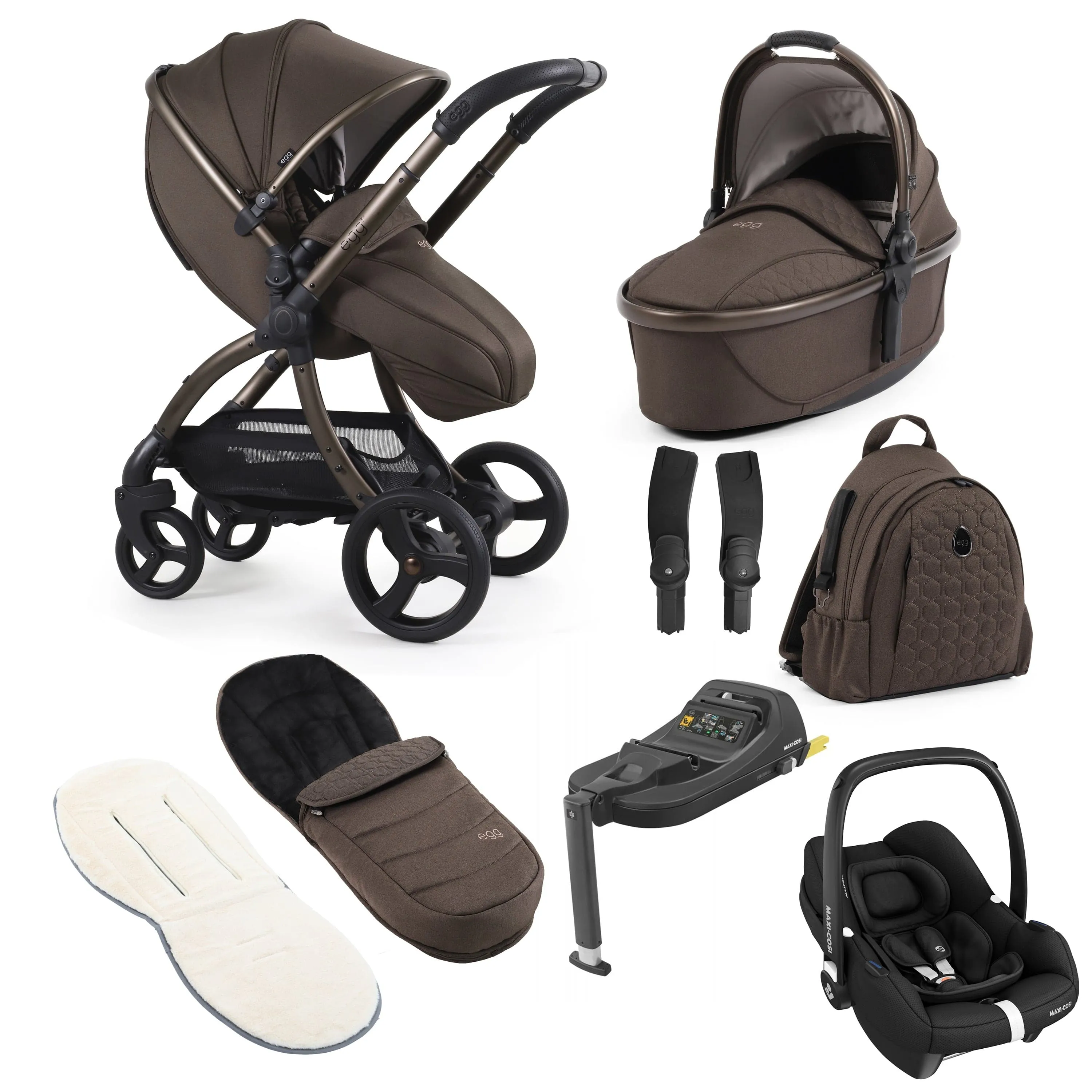 egg3 Luxury Maxi-Cosi Travel System Bundle in Chocolate Velvet