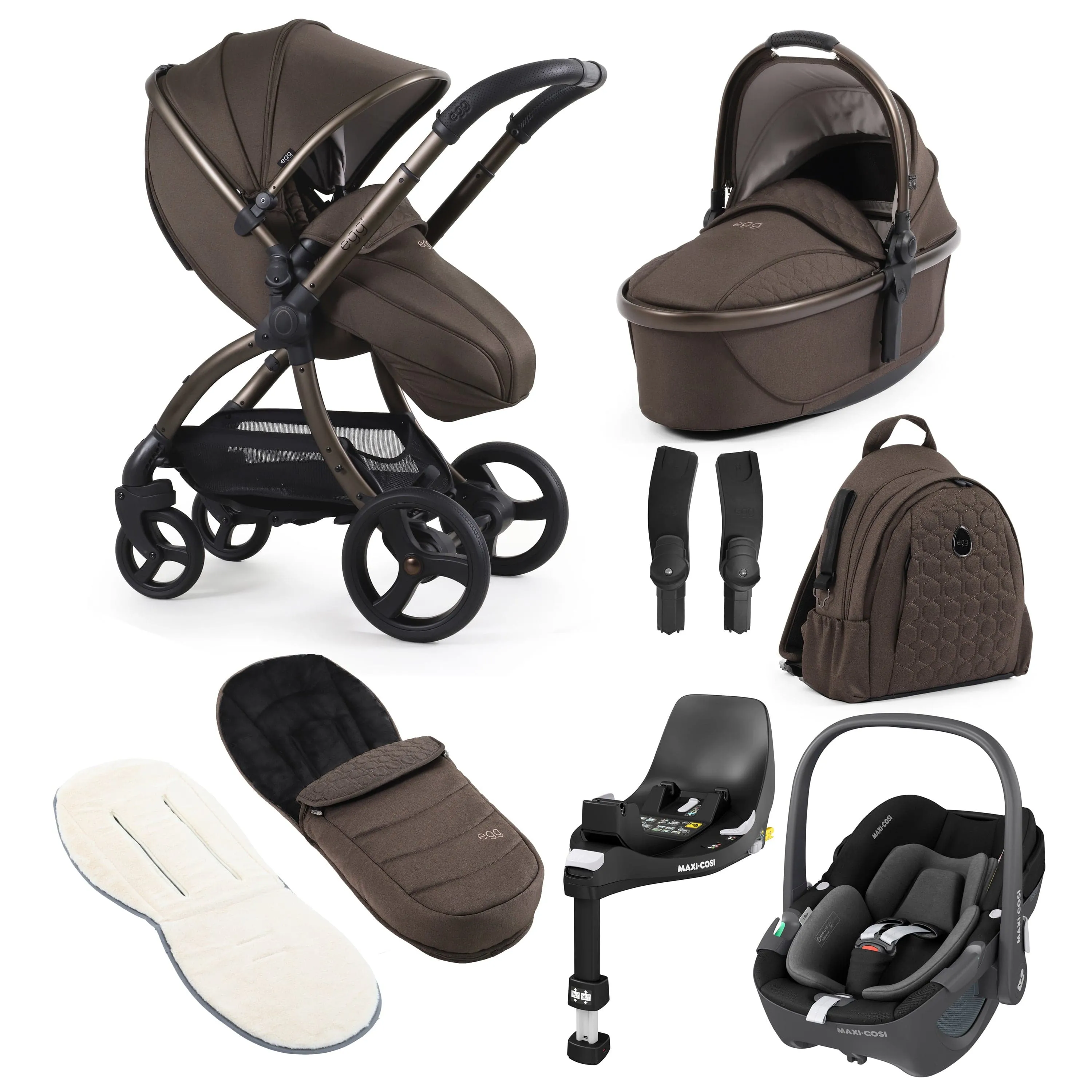 egg3 Luxury Maxi-Cosi Travel System Bundle in Chocolate Velvet