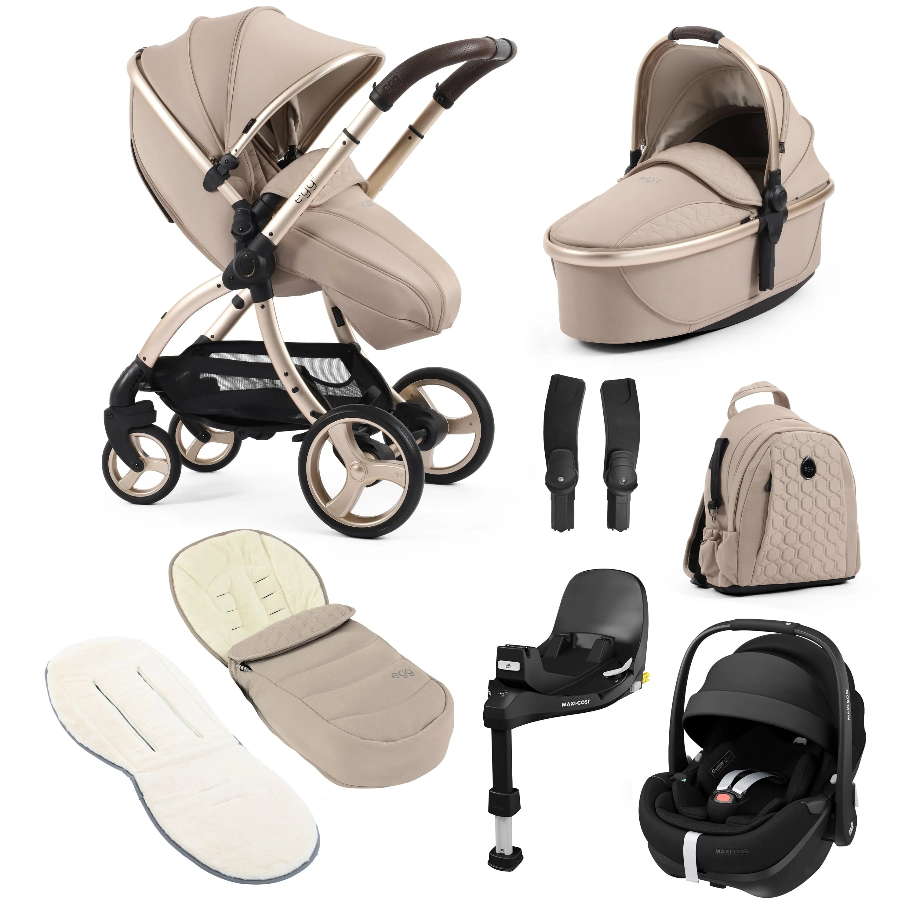 egg3 Luxury Maxi-Cosi Travel System Bundle in Feather