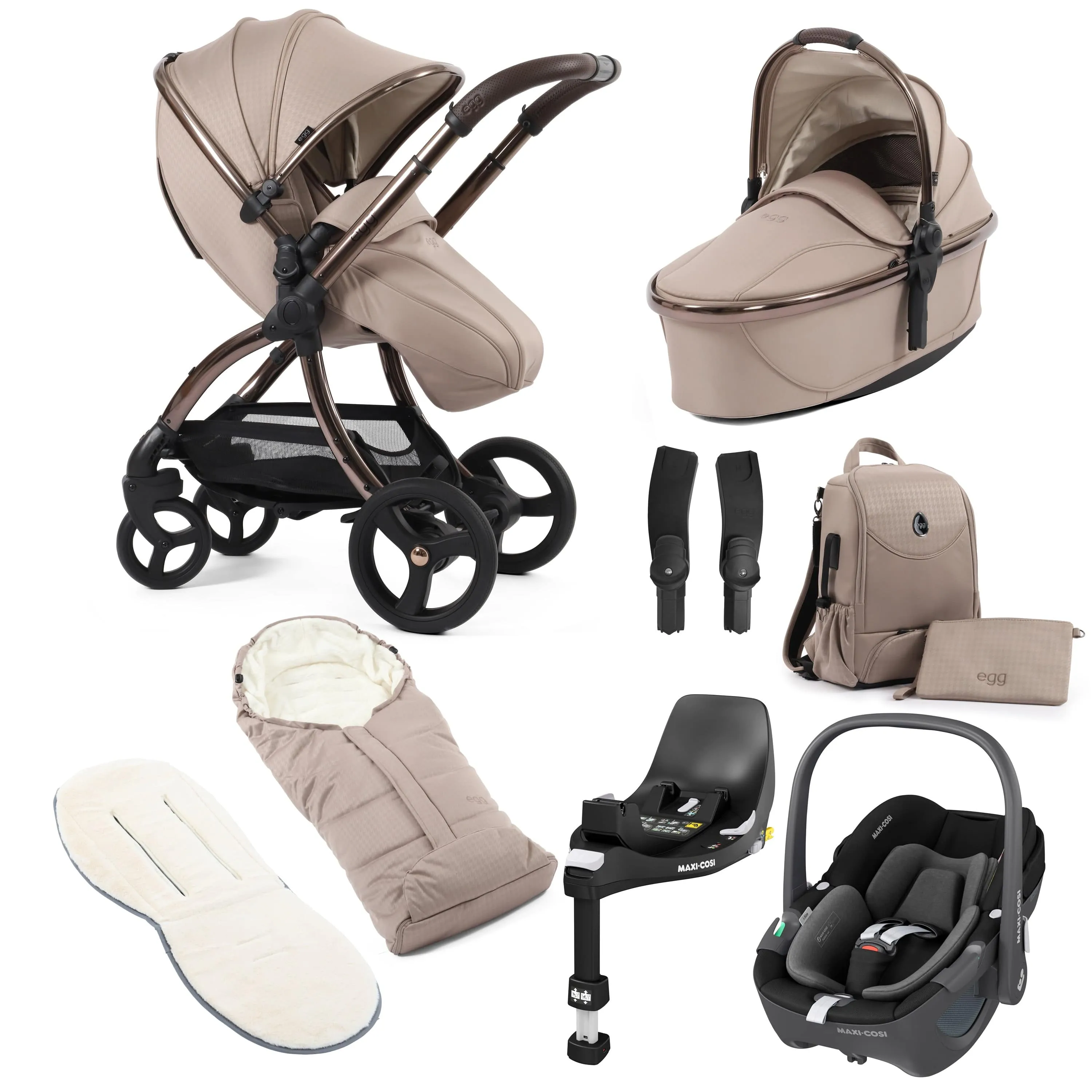 egg3 Luxury Maxi-Cosi Travel System Bundle in Houndstooth Almond