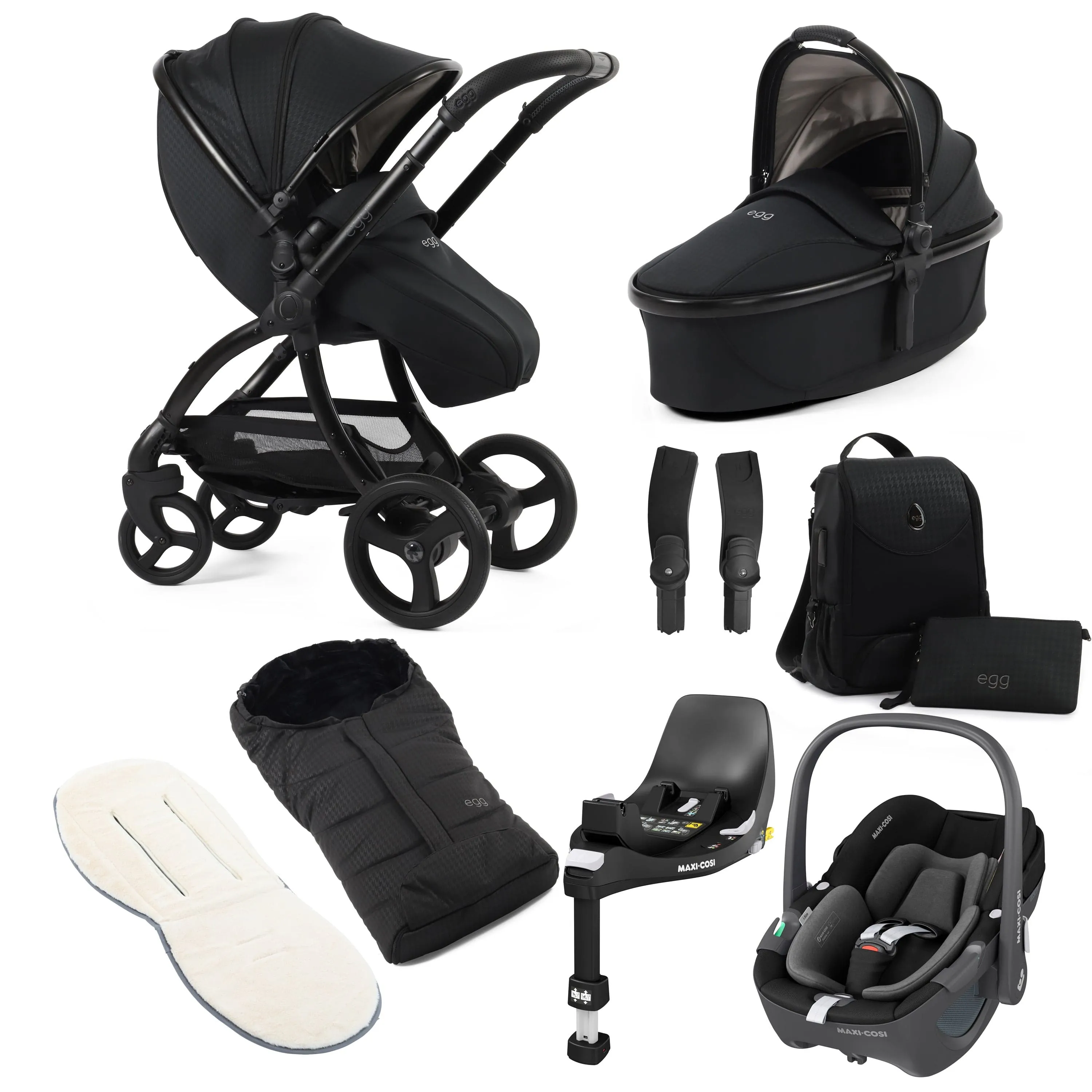 egg3 Luxury Maxi-Cosi Travel System Bundle in Houndstooth Black