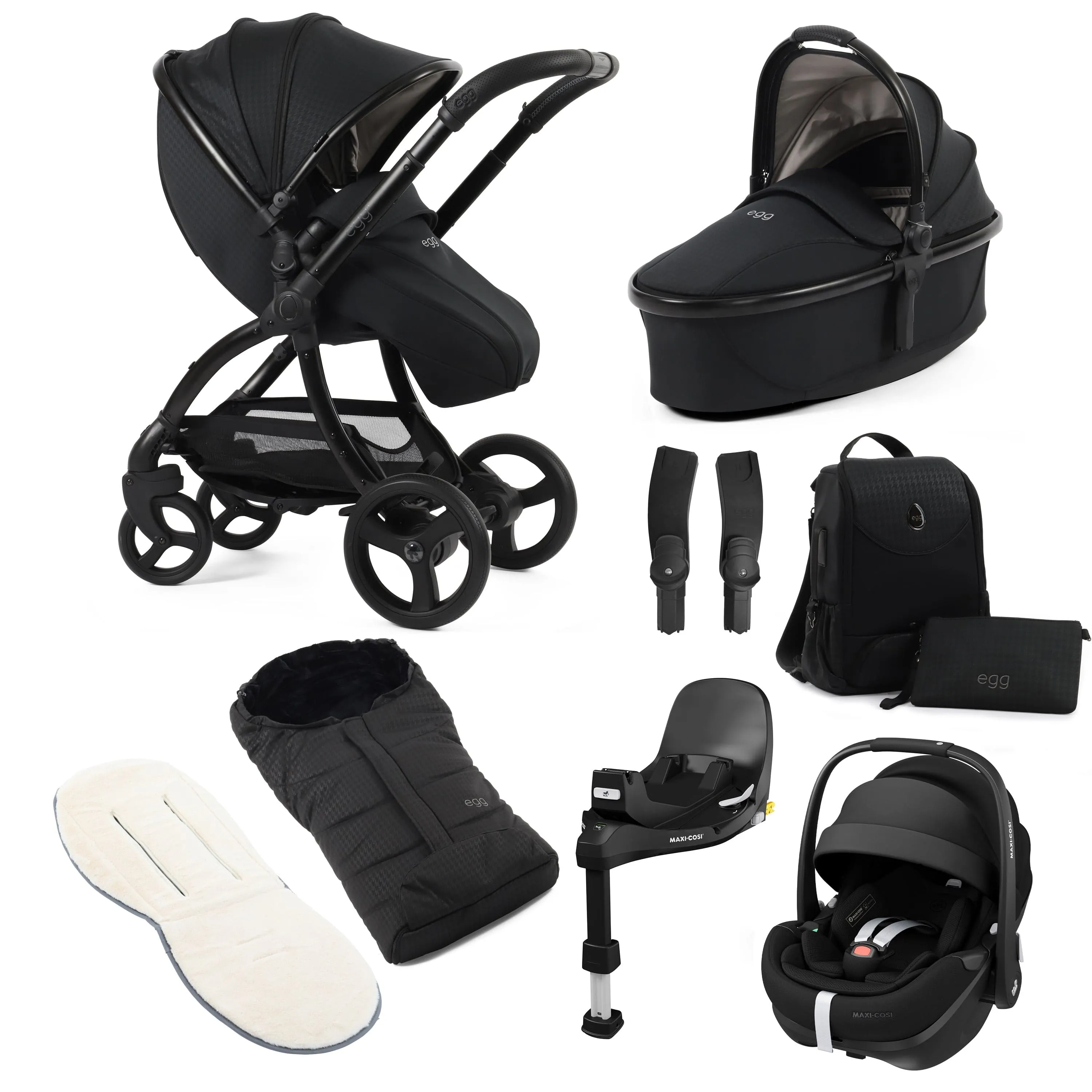 egg3 Luxury Maxi-Cosi Travel System Bundle in Houndstooth Black