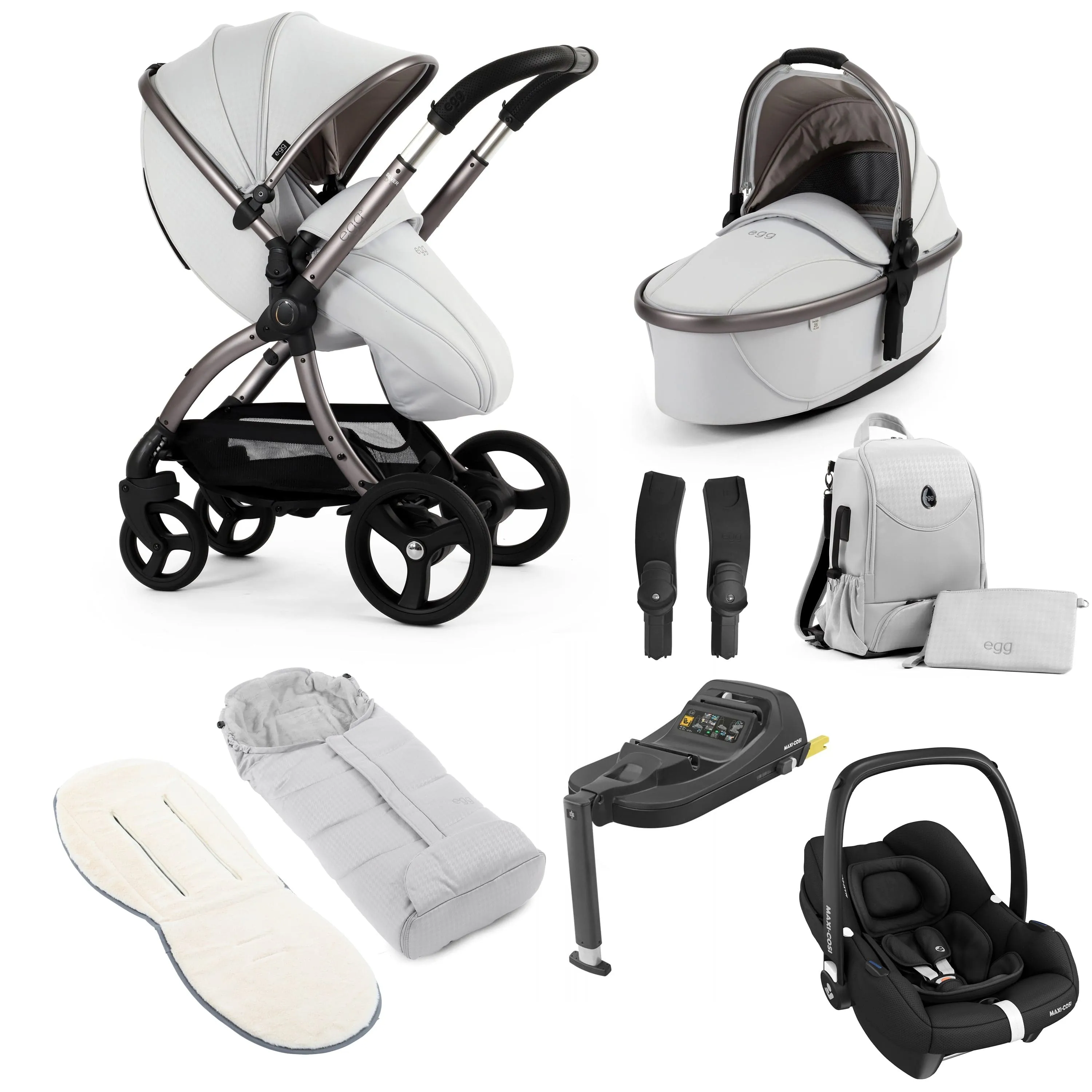 egg3 Luxury Maxi-Cosi Travel System Bundle in Houndstooth Silver