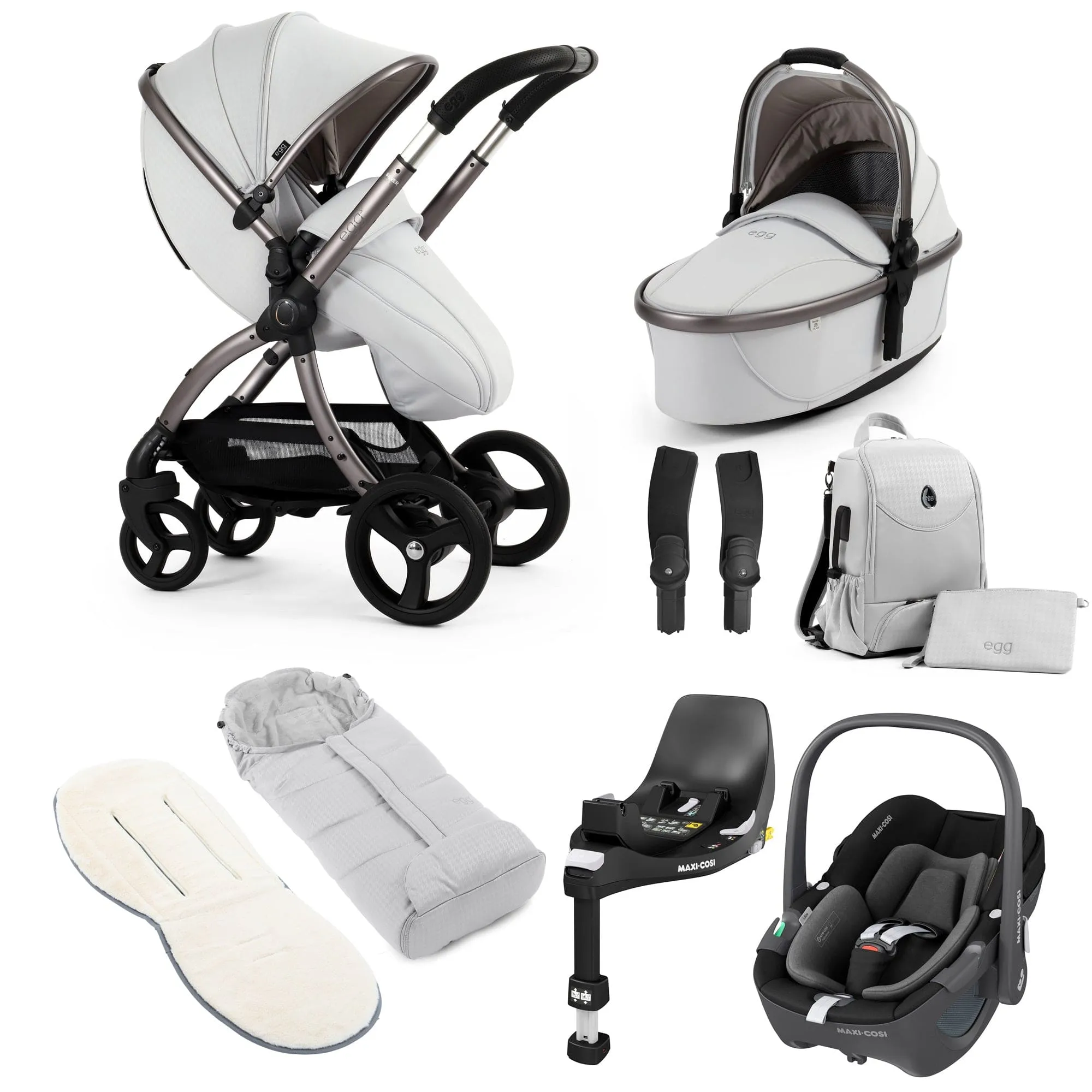 egg3 Luxury Maxi-Cosi Travel System Bundle in Houndstooth Silver