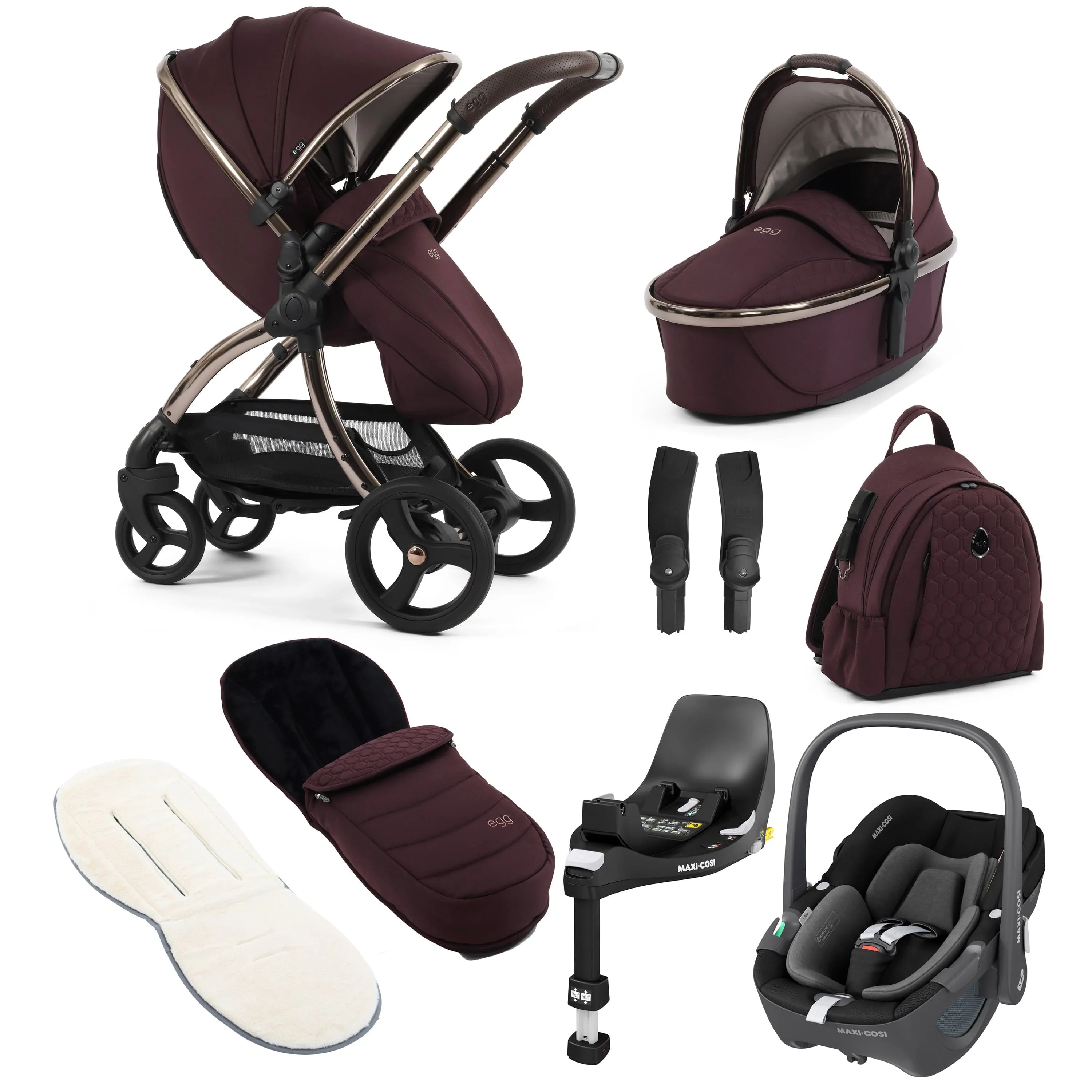 egg3 Luxury Maxi-Cosi Travel System Bundle in Mulberry