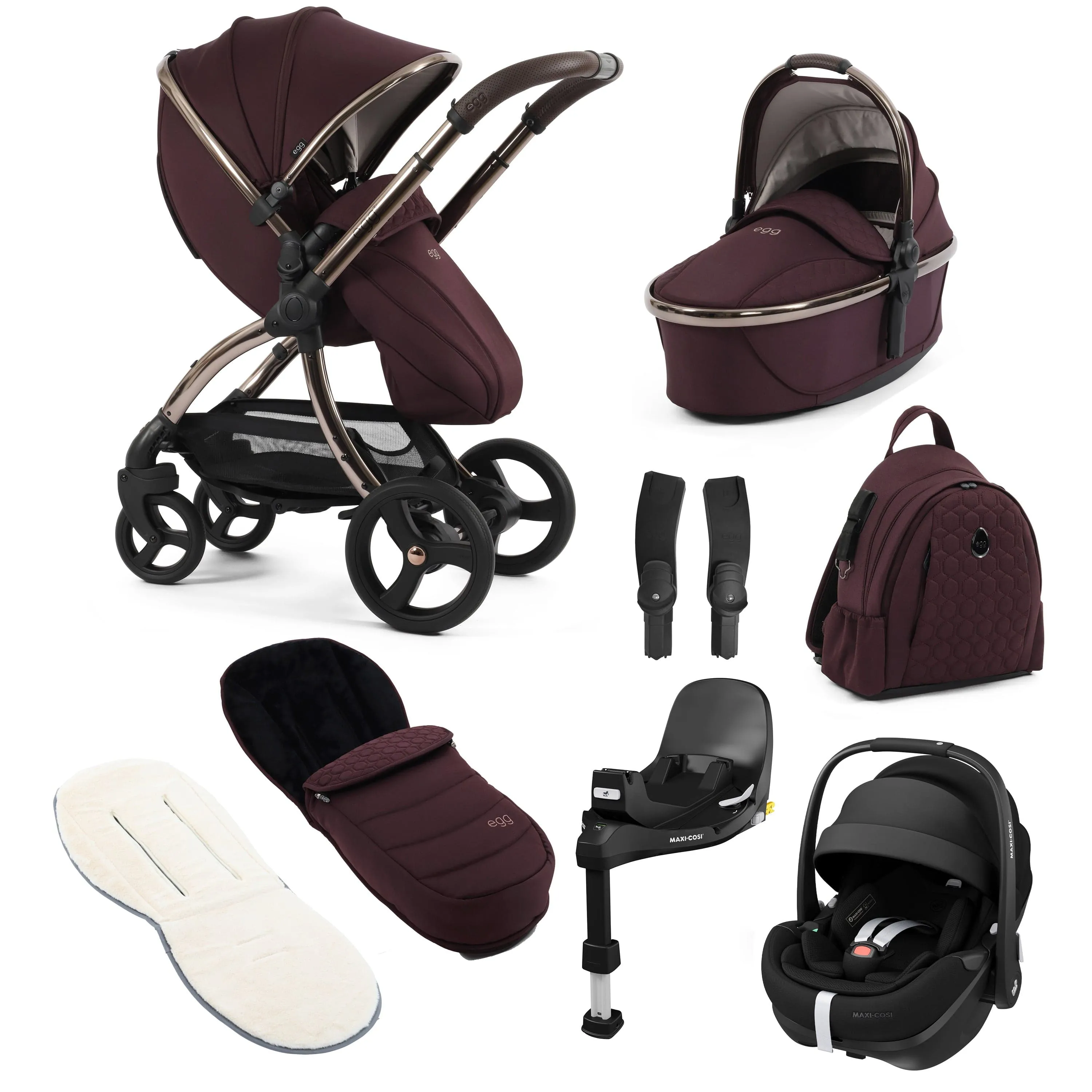 egg3 Luxury Maxi-Cosi Travel System Bundle in Mulberry