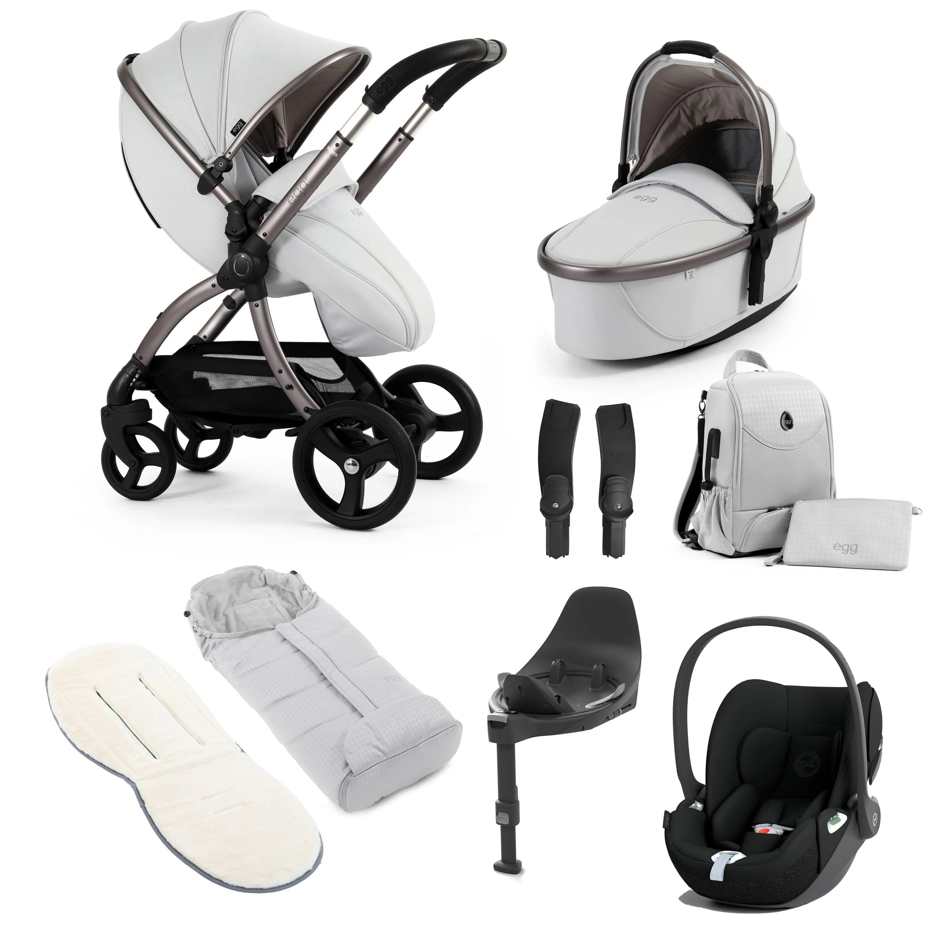 egg3 Luxury Travel System Bundle in Houndstooth Silver