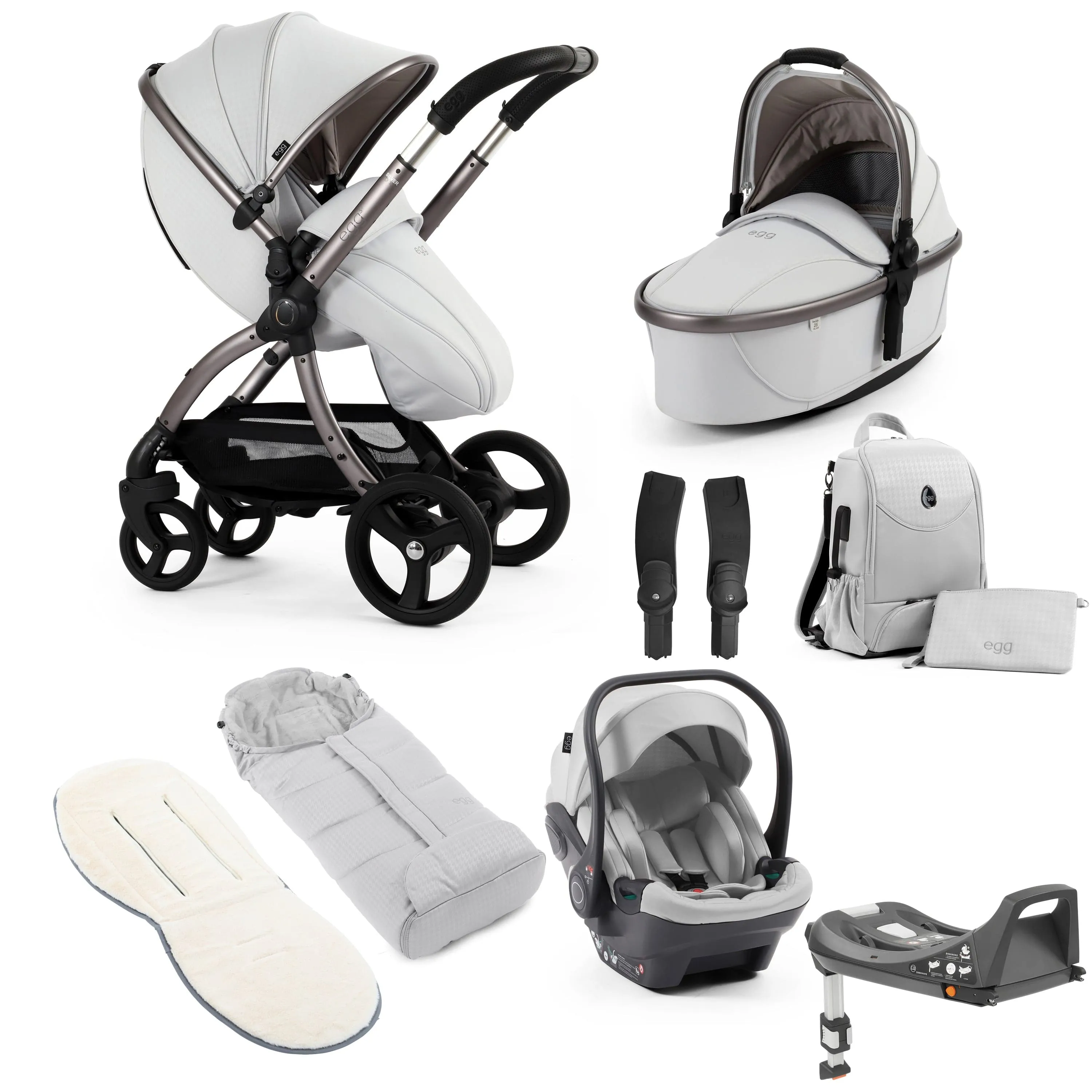 egg3 Luxury Travel System Bundle in Houndstooth Silver