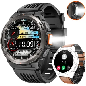 EIGIIS KE5 Military Smart Watch for Men 3ATM Waterproof with LED Flashlight 1.45" Rugged Tactical Smartwatch with Compass Elevation Barometer Sports Fitness Tracker with HR/SPO2/Sleep Monitor for iPhone Android