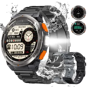 EIGIIS KE5 Military Smart Watch for Men 3ATM Waterproof with LED Flashlight 1.45" Rugged Tactical Smartwatch with Compass Elevation Barometer Sports Fitness Tracker with HR/SPO2/Sleep Monitor for iPhone Android