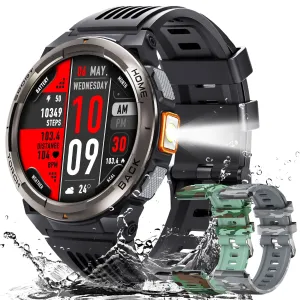 EIGIIS KE5 Military Smart Watch for Men 3ATM Waterproof with LED Flashlight 1.45" Rugged Tactical Smartwatch with Compass Elevation Barometer Sports Fitness Tracker with HR/SPO2/Sleep Monitor for iPhone Android