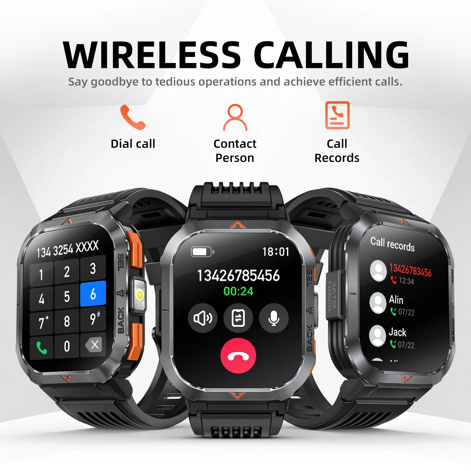 EIGIIS Men's Large Screen Smartwatch, With A 2.02-Inch HD Display, Comes Equipped With An SOS Alarm And Compass.A Handy Torch/Led Lighting On The Side, Compatibility With Both Android And Iphone IPhones, Birthday Gifts, Holiday Gifts