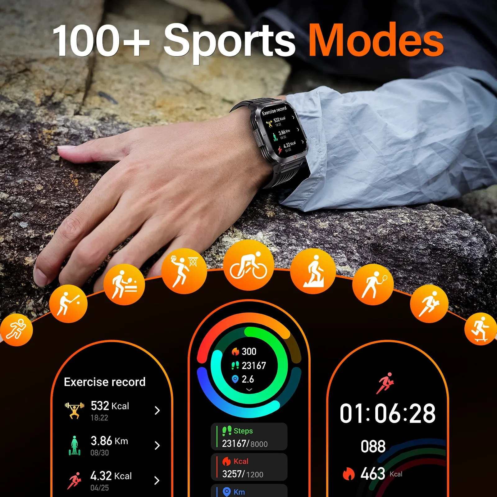 EIGIIS Men's Large Screen Smartwatch, With A 2.02-Inch HD Display, Comes Equipped With An SOS Alarm And Compass.A Handy Torch/Led Lighting On The Side, Compatibility With Both Android And Iphone IPhones, Birthday Gifts, Holiday Gifts