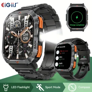 EIGIIS Men's Large Screen Smartwatch, With A 2.02-Inch HD Display, Comes Equipped With An SOS Alarm And Compass.A Handy Torch/Led Lighting On The Side, Compatibility With Both Android And Iphone IPhones, Birthday Gifts, Holiday Gifts
