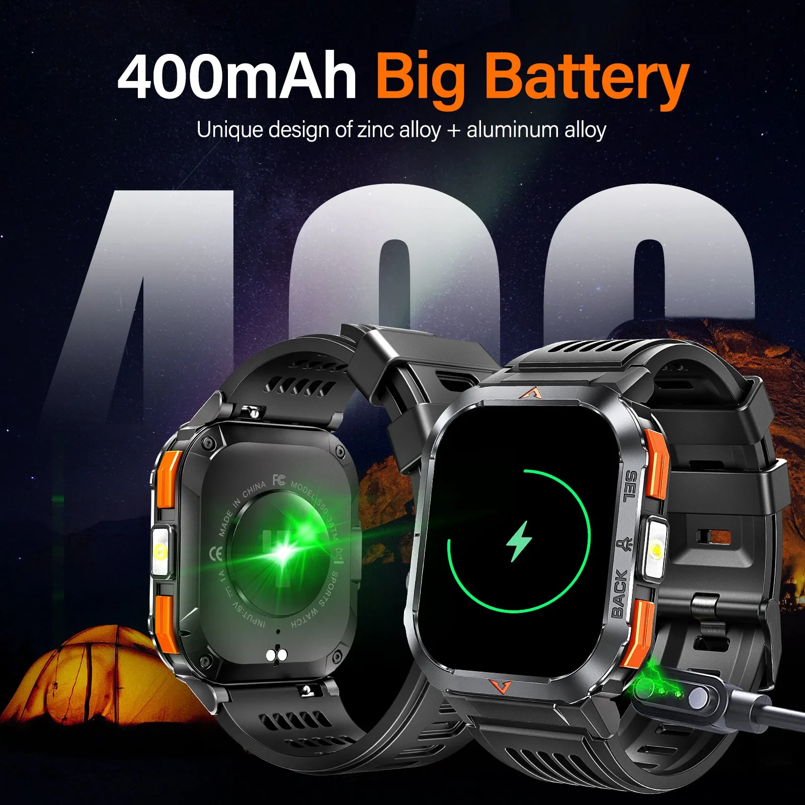 EIGIIS Men's Large Screen Smartwatch, With A 2.02-Inch HD Display, Comes Equipped With An SOS Alarm And Compass.A Handy Torch/Led Lighting On The Side, Compatibility With Both Android And Iphone IPhones, Birthday Gifts, Holiday Gifts