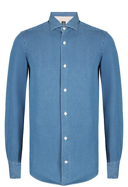ELEVENTY - Pure Cotton Blue Wash Chambray Button Down Shirt - 3XL