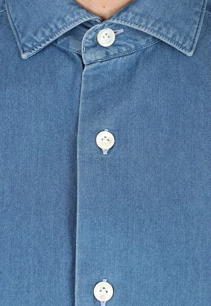 ELEVENTY - Pure Cotton Blue Wash Chambray Button Down Shirt - 3XL