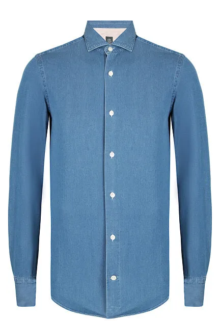 ELEVENTY - Pure Cotton Blue Wash Chambray Button Down Shirt - S