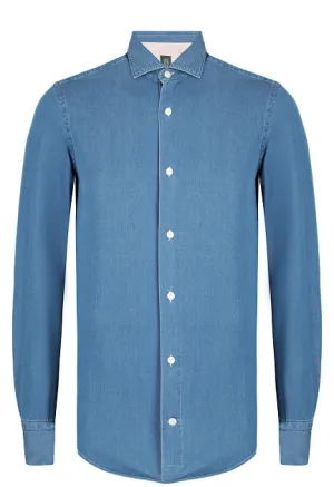 ELEVENTY - Pure Cotton Blue Wash Chambray Button Down Shirt - S