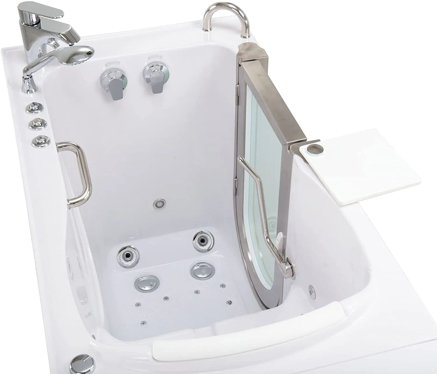 Elite Acrylic Hydro Massage Microbubble Heated Seat Walk-In Tub, Inward Swing Door, Fast Fill Faucet, Right 2" Dual Drain