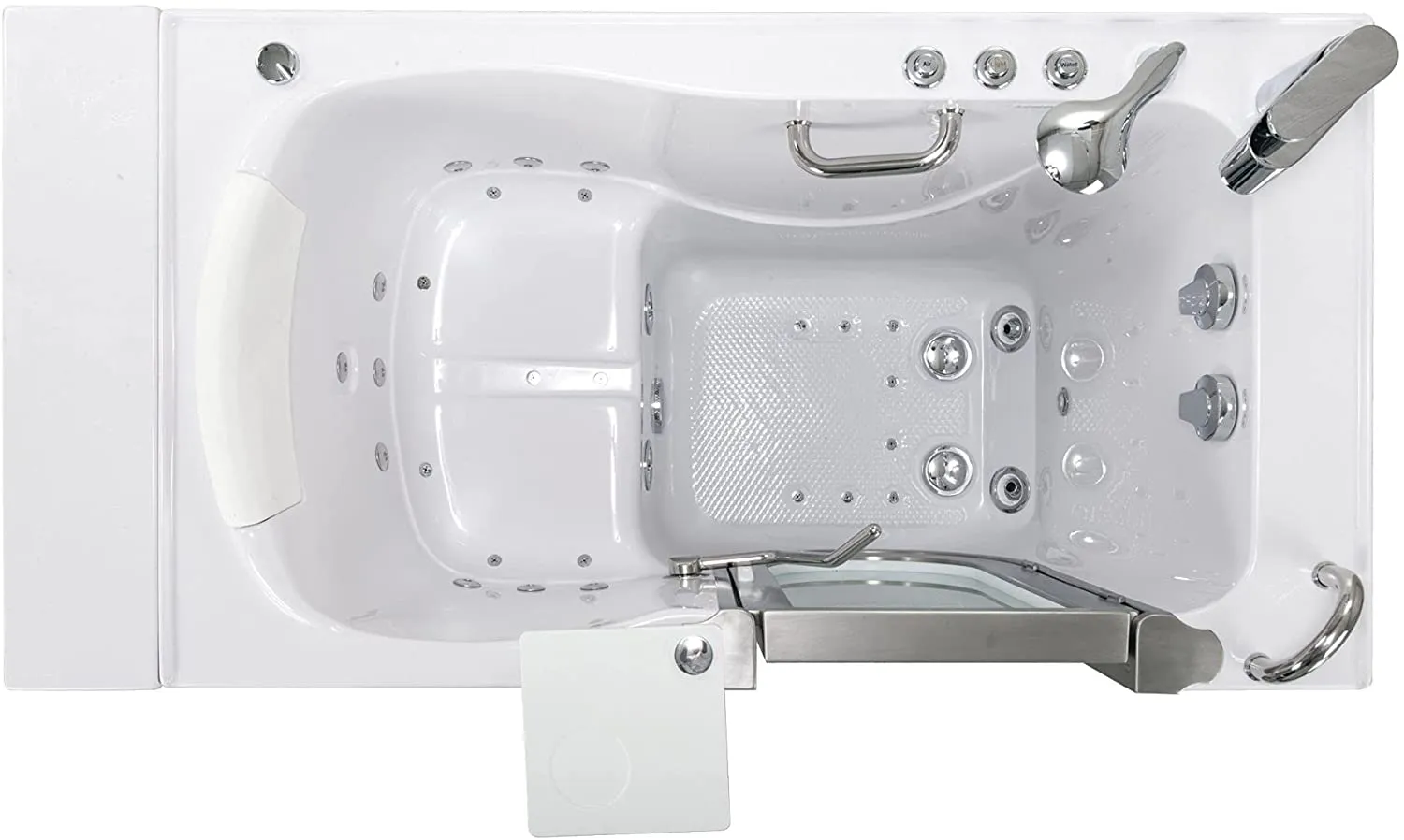 Elite Acrylic Hydro Massage Microbubble Heated Seat Walk-In Tub, Inward Swing Door, Fast Fill Faucet, Right 2" Dual Drain