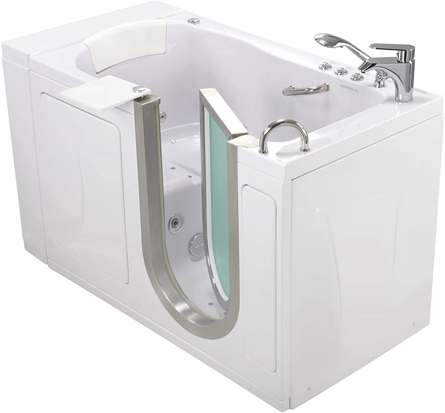 Elite Acrylic Hydro Massage Microbubble Heated Seat Walk-In Tub, Inward Swing Door, Fast Fill Faucet, Right 2" Dual Drain