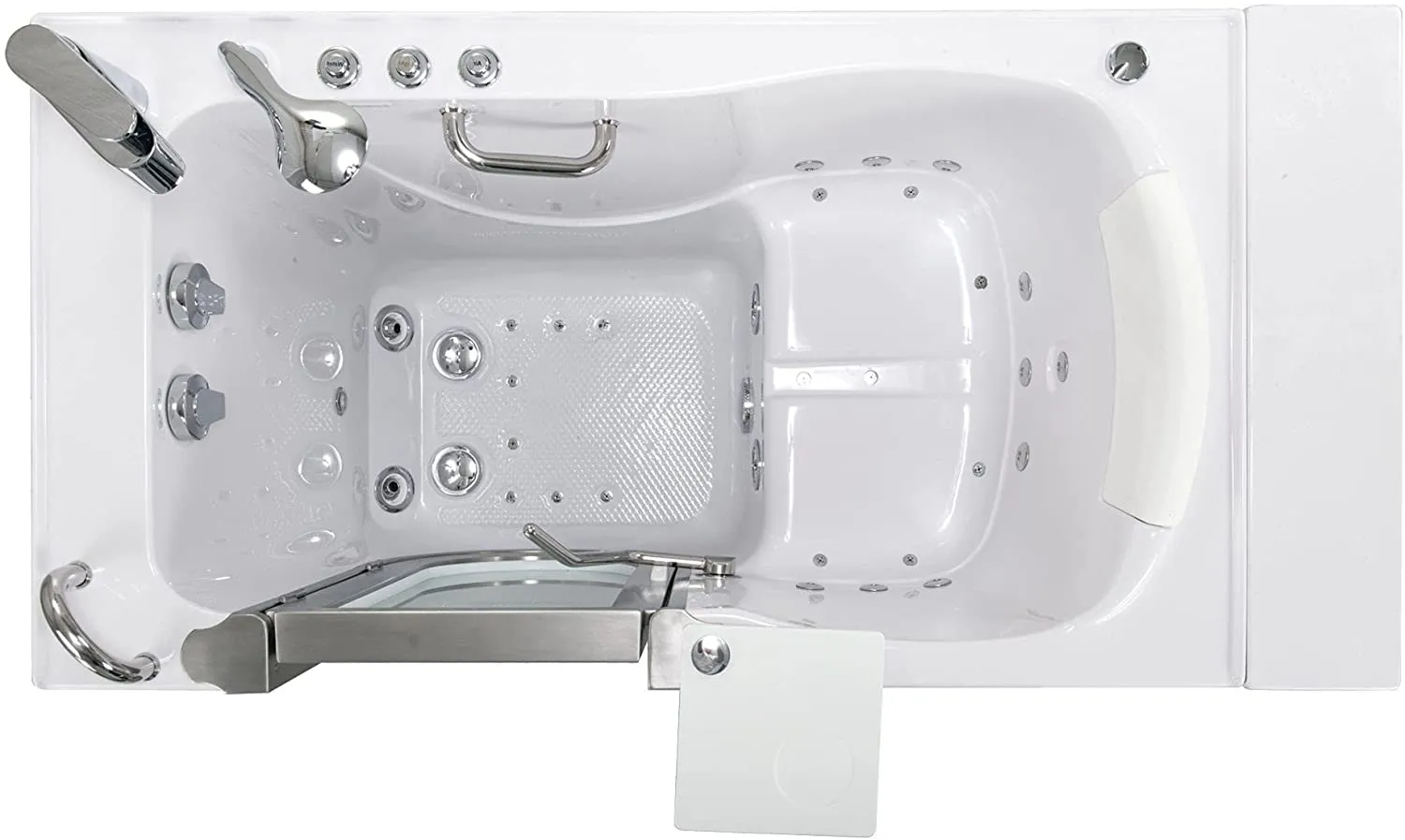 Elite Acrylic Hydro Massage Microbubble Walk-In Tub, Inward Swing Door, 2 Piece Fast Fill Faucet, Left 2" Dual Drain