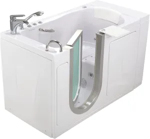 Elite Acrylic Hydro Massage Microbubble Walk-In Tub, Inward Swing Door, 2 Piece Fast Fill Faucet, Left 2" Dual Drain