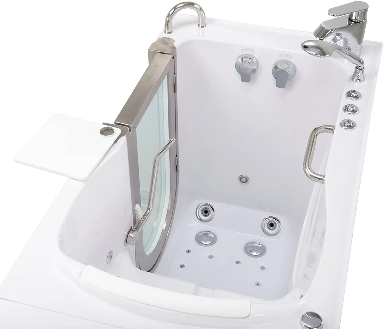 Elite Acrylic Hydro Massage Microbubble Walk-In Tub, Inward Swing Door, 2 Piece Fast Fill Faucet, Left 2" Dual Drain