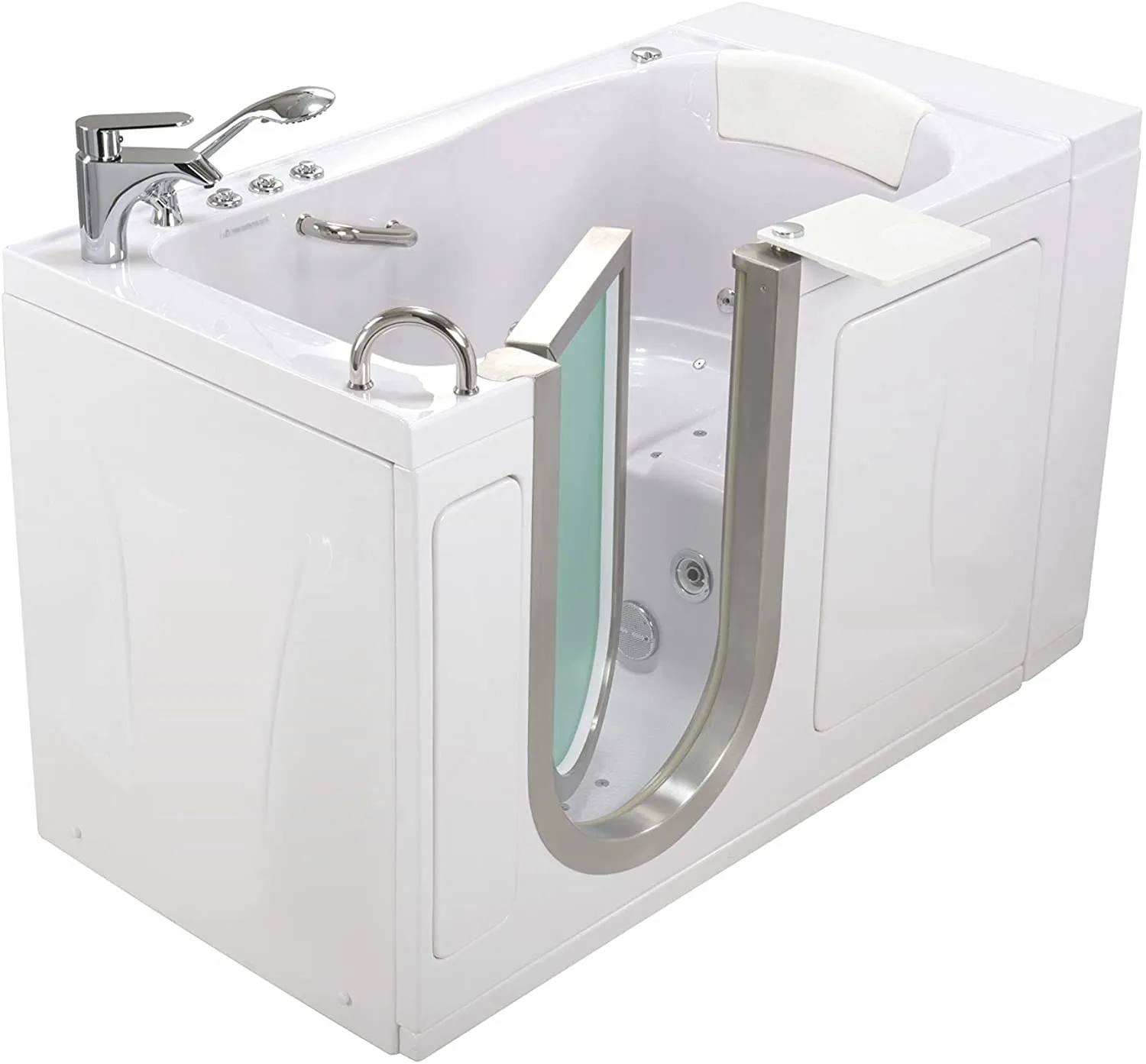 Elite Acrylic Hydro Massage Microbubble Walk-In Tub, Inward Swing Door, 2 Piece Fast Fill Faucet, Left 2" Dual Drain