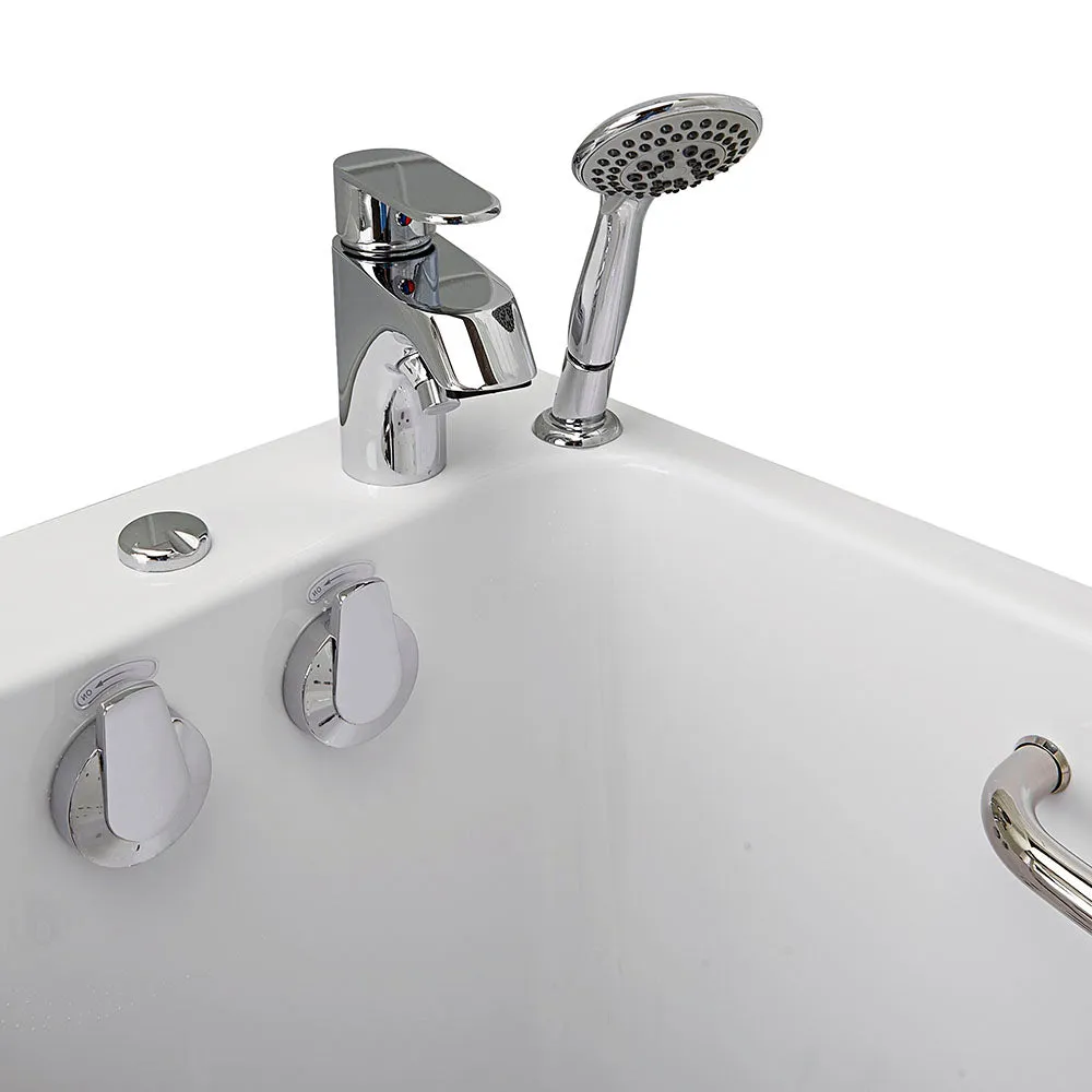 Ella Lounger 27"x60" Acrylic Air and Hydro Massage Walk-In Bathtub with Left Outward Swing Door, 2 Piece Fast Fill Faucet, 2" Dual Drain, Digital Controller