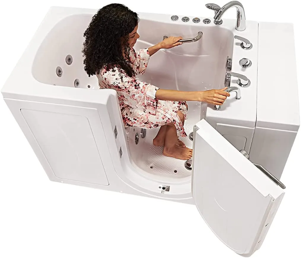 Ella's Bubbles OA3052D-R-D Capri Air and Hydro Massage Acrylic Walk-In Bathtub with Right Outward Swing Door, Digital Control, Thermostatic Faucet, Dual 2" Drains, 30"x52", White
