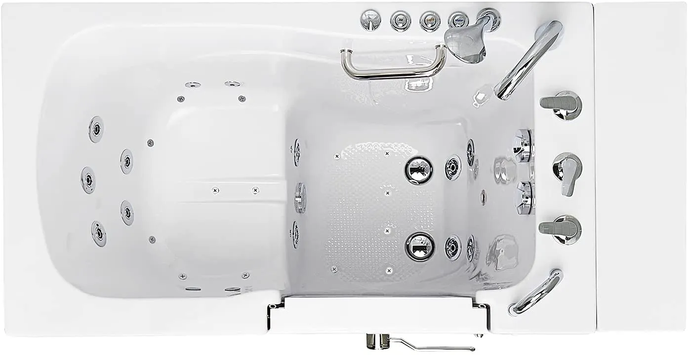 Ella's Bubbles OA3052D-R-D Capri Air and Hydro Massage Acrylic Walk-In Bathtub with Right Outward Swing Door, Digital Control, Thermostatic Faucet, Dual 2" Drains, 30"x52", White