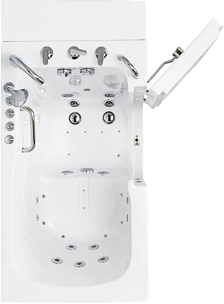 Ella's Bubbles OA3052D-R-D Capri Air and Hydro Massage Acrylic Walk-In Bathtub with Right Outward Swing Door, Digital Control, Thermostatic Faucet, Dual 2" Drains, 30"x52", White