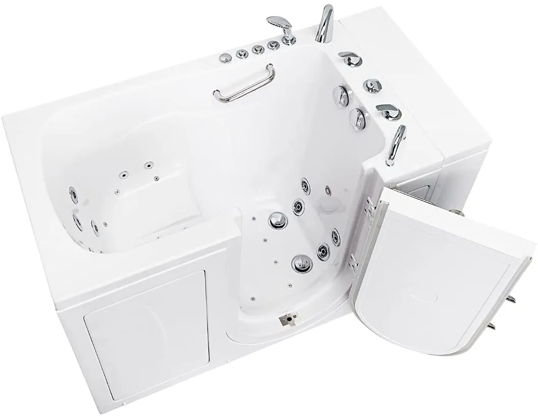 Ella's Bubbles OA3052D-R-D Capri Air and Hydro Massage Acrylic Walk-In Bathtub with Right Outward Swing Door, Digital Control, Thermostatic Faucet, Dual 2" Drains, 30"x52", White