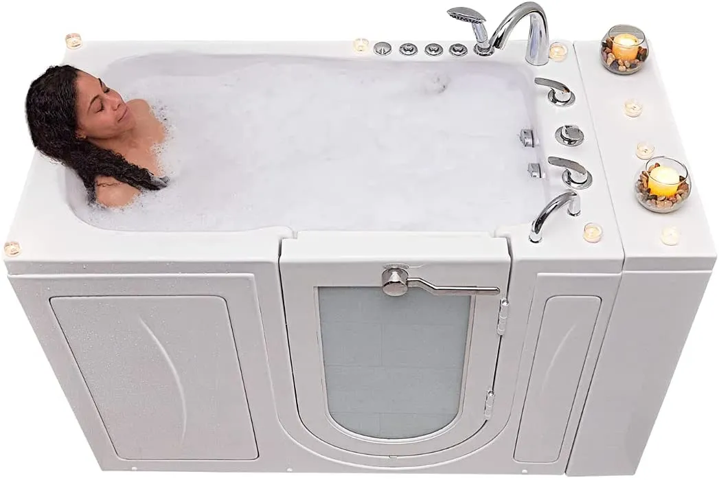 Ella's Bubbles OA3052D-R-D Capri Air and Hydro Massage Acrylic Walk-In Bathtub with Right Outward Swing Door, Digital Control, Thermostatic Faucet, Dual 2" Drains, 30"x52", White
